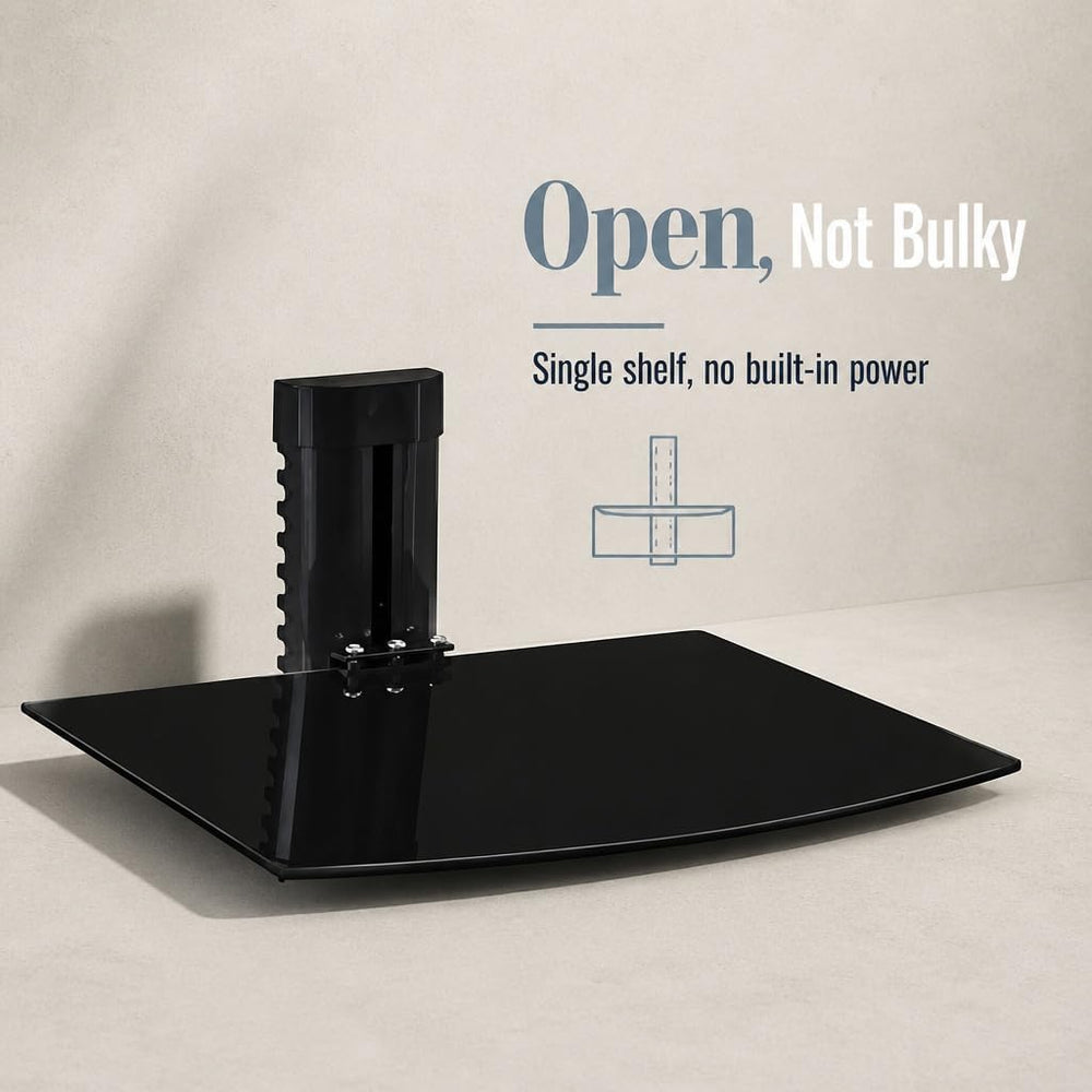 Mount-It! Floating TV Shelf, Tempered Glass, Aluminum Frame, Black