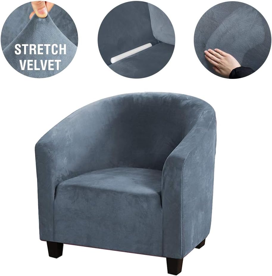MIFXIN Tub Chair Cover Velvet Stretch Club Chair Slipcover 1 Piece Elastic Sp...
