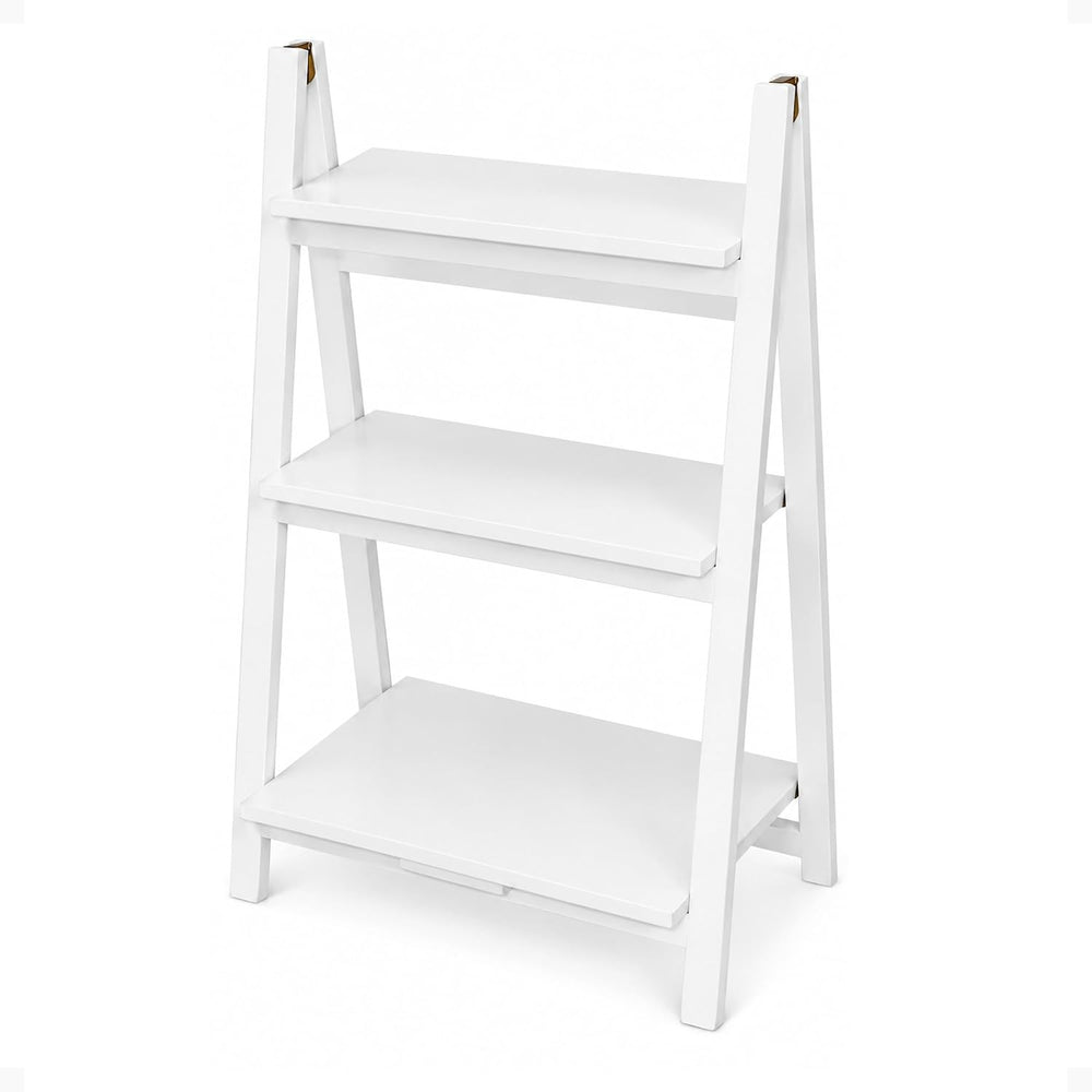 PJ Wood 3-Tier Foldable Bookshelf, A-Frame, White