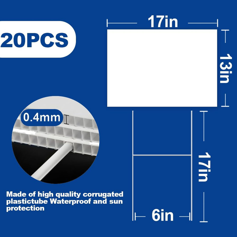 20-Pack 17"x13" Blank Yard Signs with Stakes, Corrugated Plastic