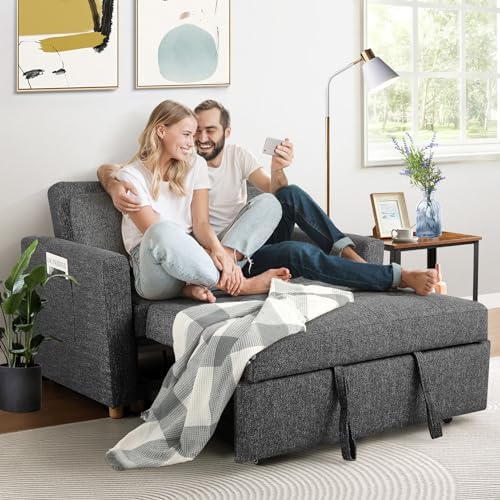 SEJOV Loveseat Sleeper, 3-in-1 Convertible Sofa Bed Pull Out, Black