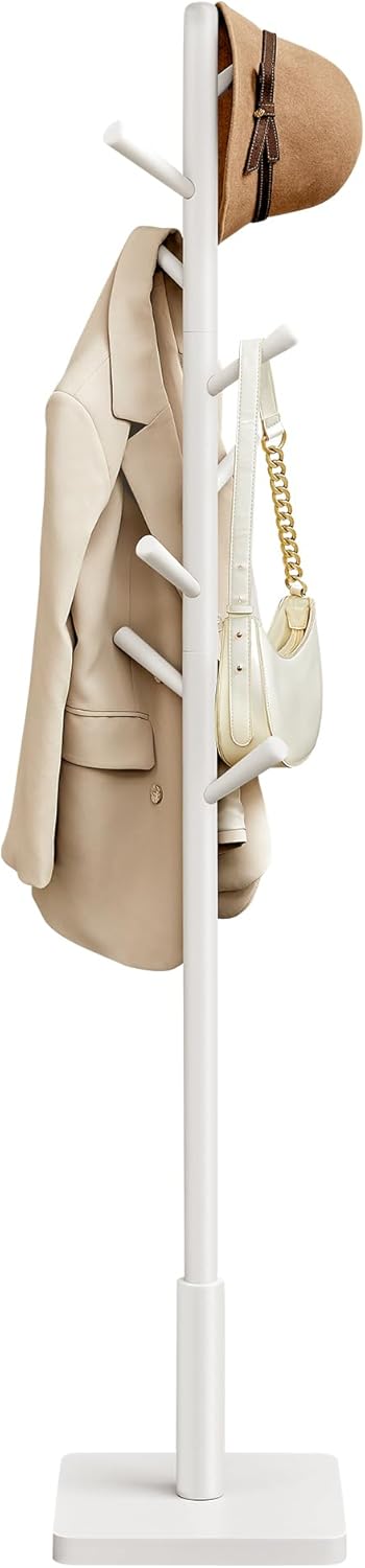 VASAGLE Solid Wood Coat Rack, Free Standing, 8 Hooks, 3 Height Options