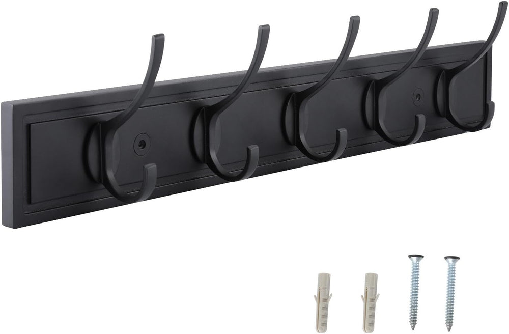 Wall Mounted Coat Rack, 27 Inch MDF Board with 5 Double Hooks, Black