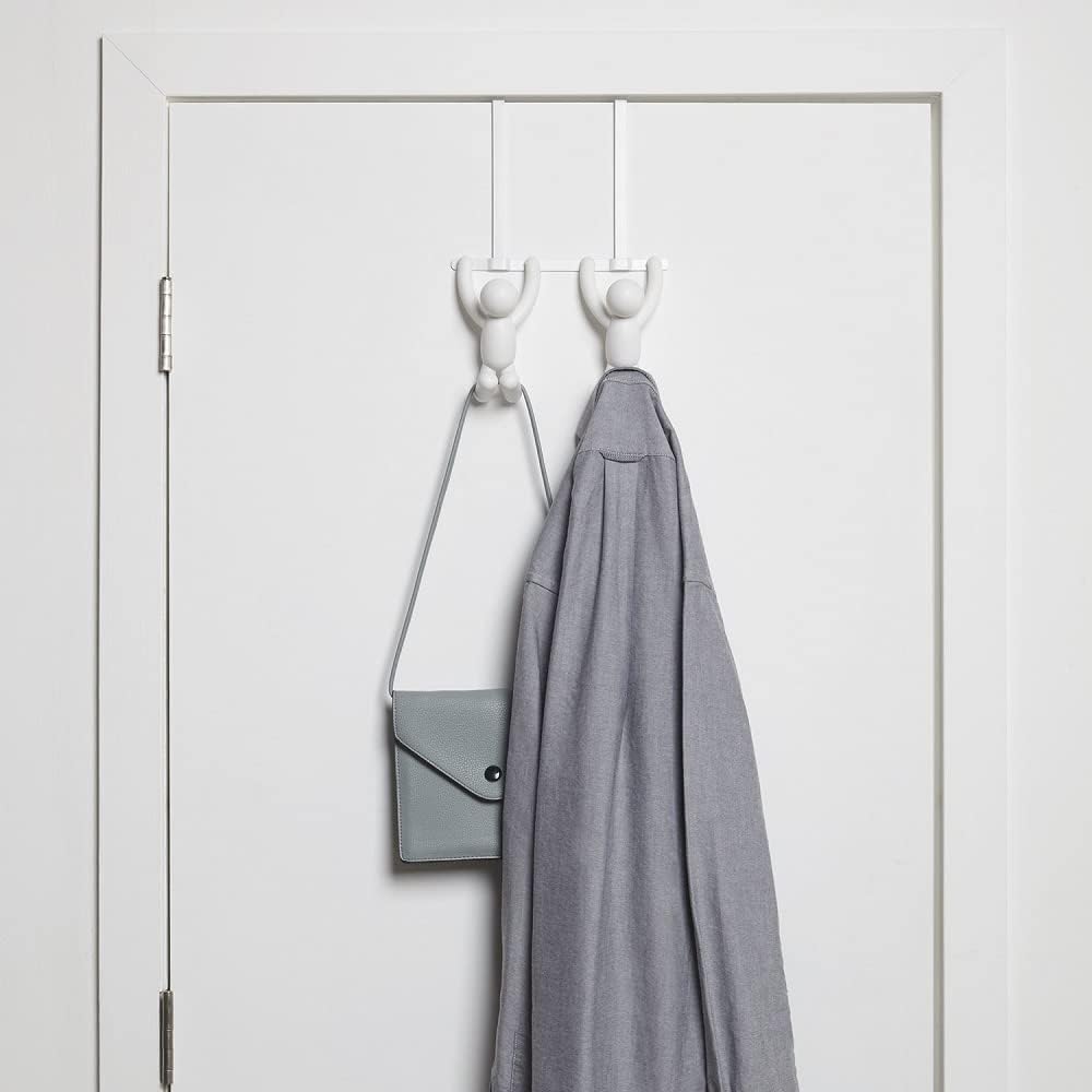 Umbra Buddy Over the Door Double Hook, Coat and Towel Hook, White