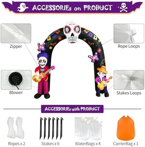DomKom 8FT Halloween Inflatable Blow Up Decorations Archway, Day of the Dead ...