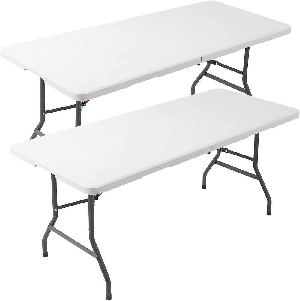 2 Pack 6ft Table Large Folding Table White Folding Table with Portable Carryi...