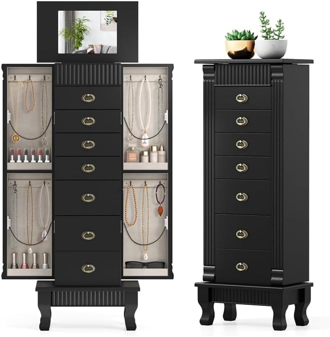 LDAILY Standing Jewelry Armoire Cabinet, Wooden Storage Chest