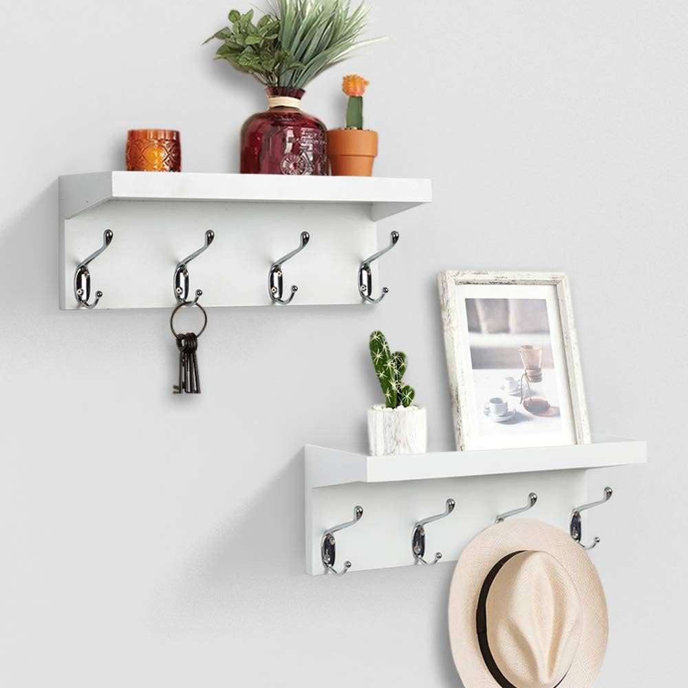 AHDECOR Entryway Floating Wall Mounted Coat Rack, Storage Hanging Shelf with ...