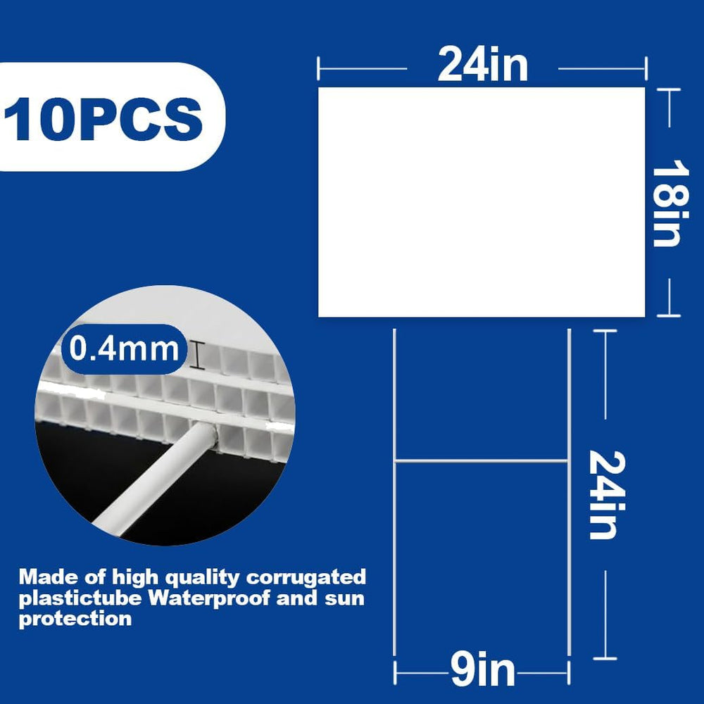 10-Pack 24"x18" Blank Yard Signs with Stakes, Corrugated Plastic