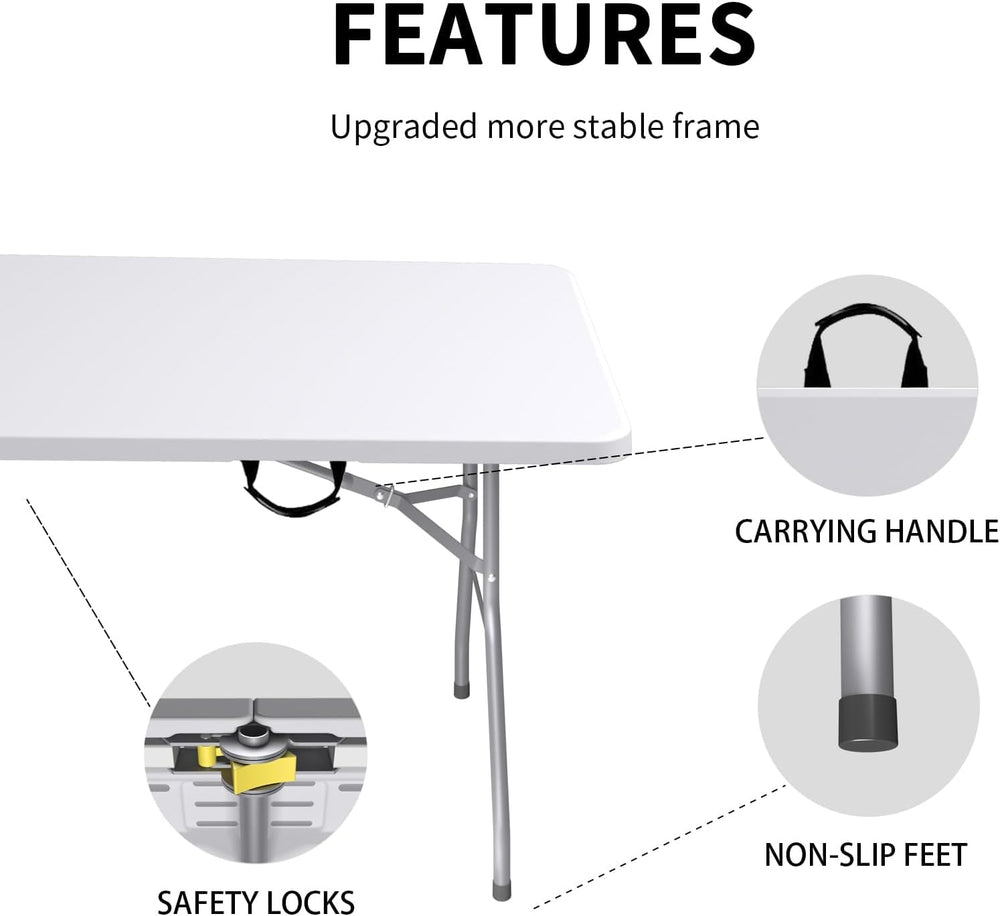 6FT Folding Tables, Heavy Duty Foldable Picnic Table 4 Pack