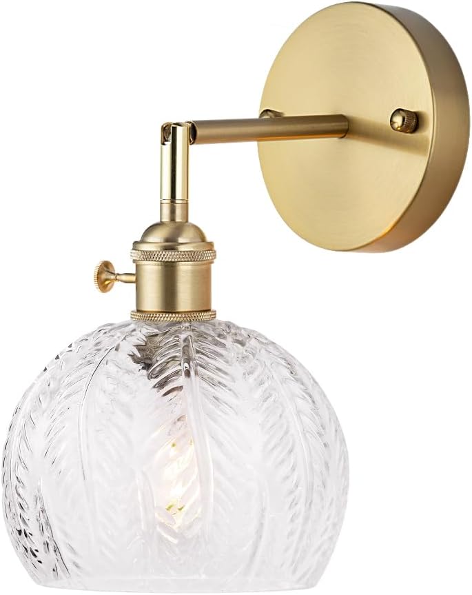 Cerdeco Vintage Indoor Wall Sconce, Transparent Leaf Glass, Gold Base