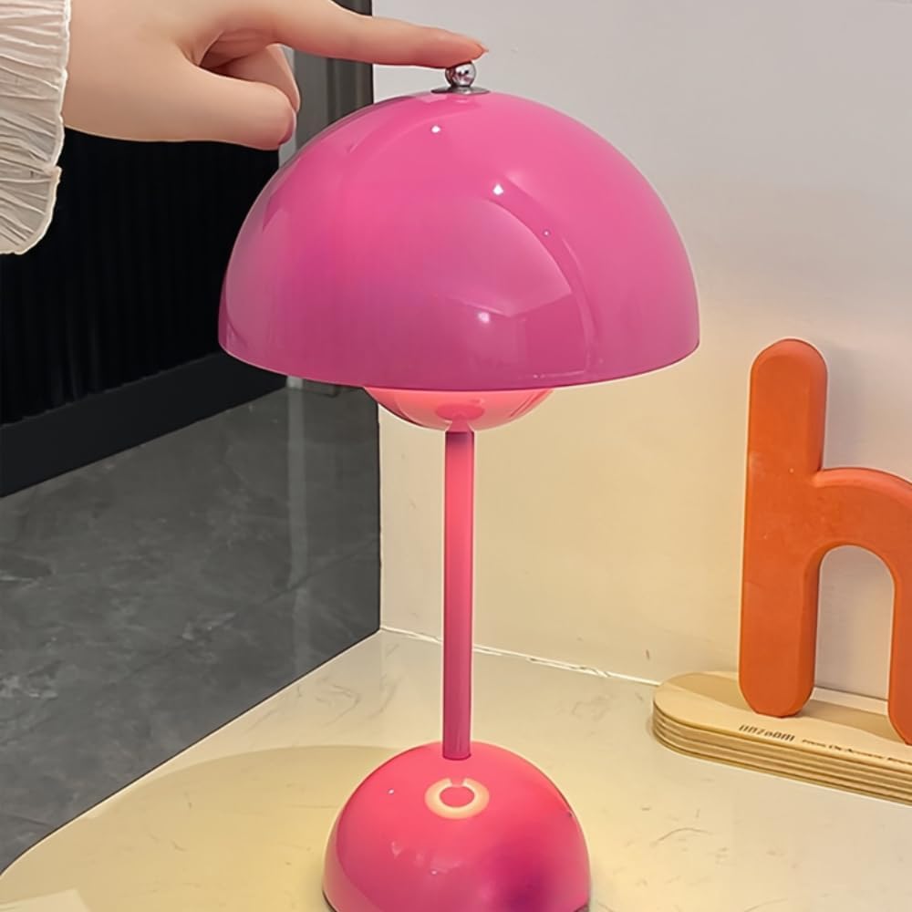 Flower Bud Lamp, Cordless Rechargeable Mushroom Table Lamp, Pink