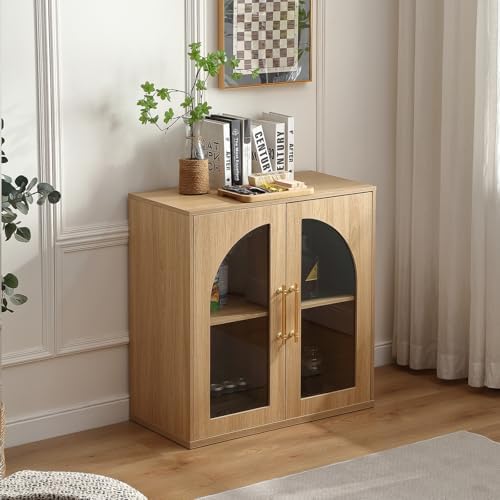 FOREST GRAVITY 31.5'' Display Sideboard Cabinet with Arched Glass Doors