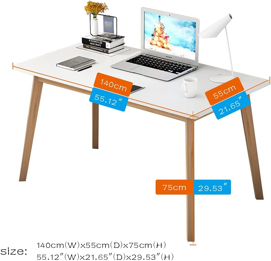 IOTXY Simple Wooden Writing Desk - 55" W PC Laptop Computer Table, White