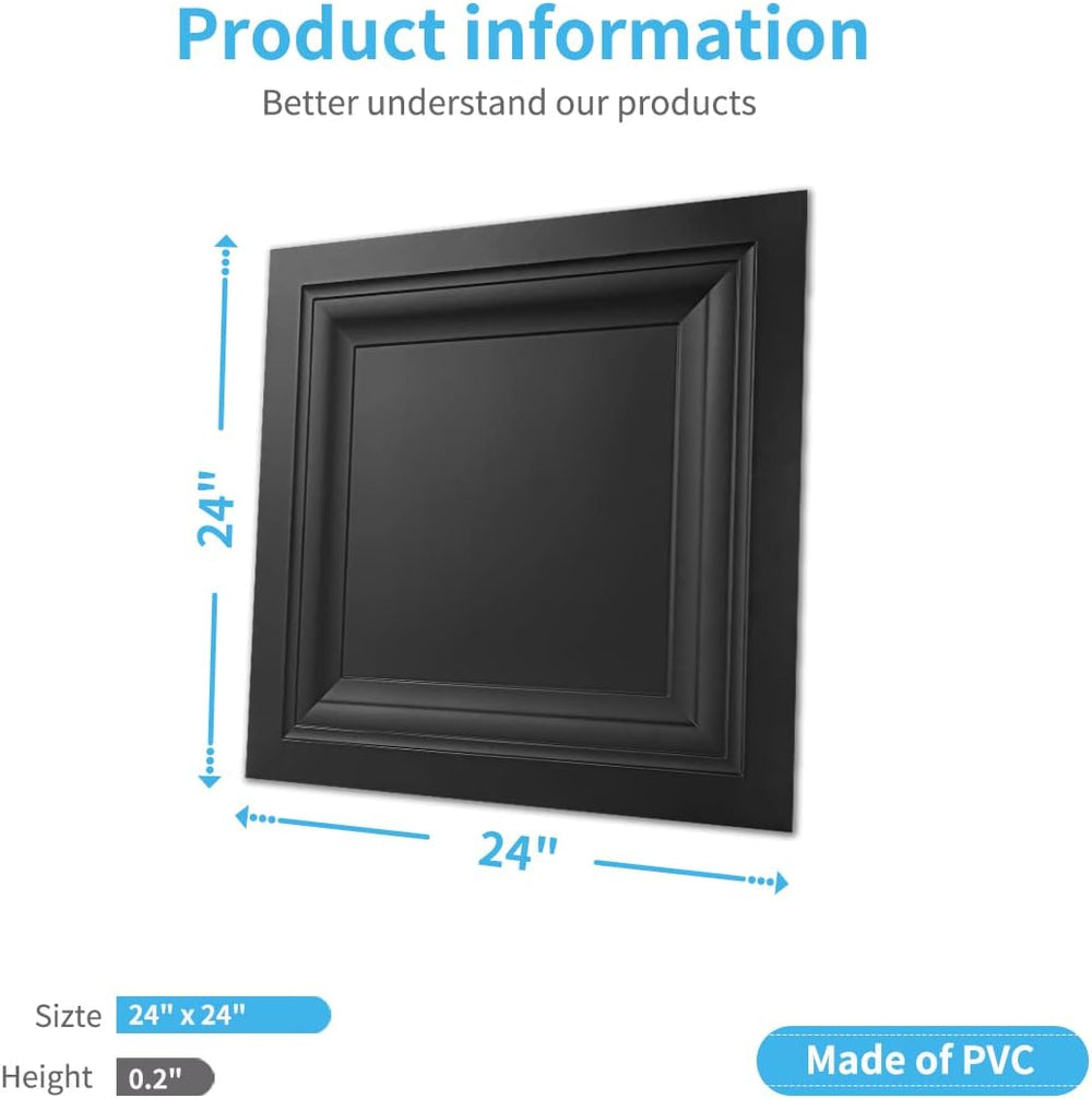 Art3d 12-Pack PVC Waterproof Drop Ceiling Tiles, 2 x 2 ft, Square, Black