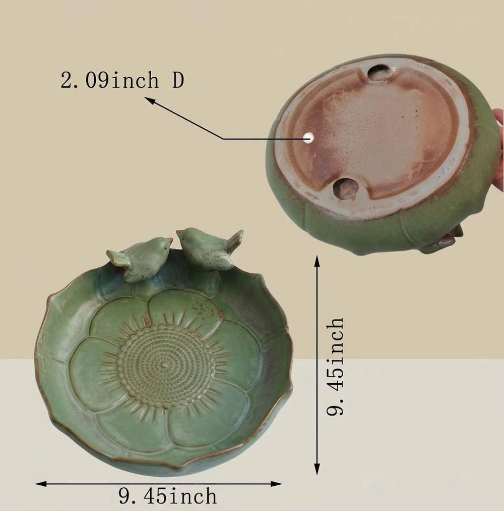 Ceramic Bird Bath for Outside on Ground, 9.45-Inch Birds Bath Bowl Only, Grou...
