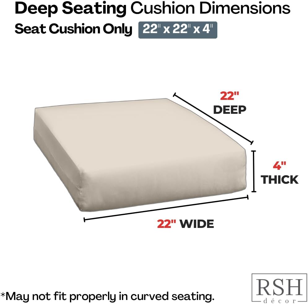 RSH DÉCOR Set of 2 Deep Seating Chair Cushions | 22" x 22" x 4"...