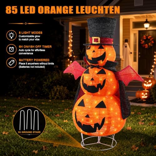 3-Tier Collapsible Halloween Pumpkin Decorations for Porch & Yard