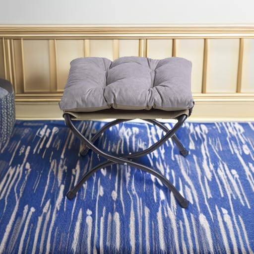 15" Upholstered Folding Foot Rest Stool with Metal Frame Light Grey