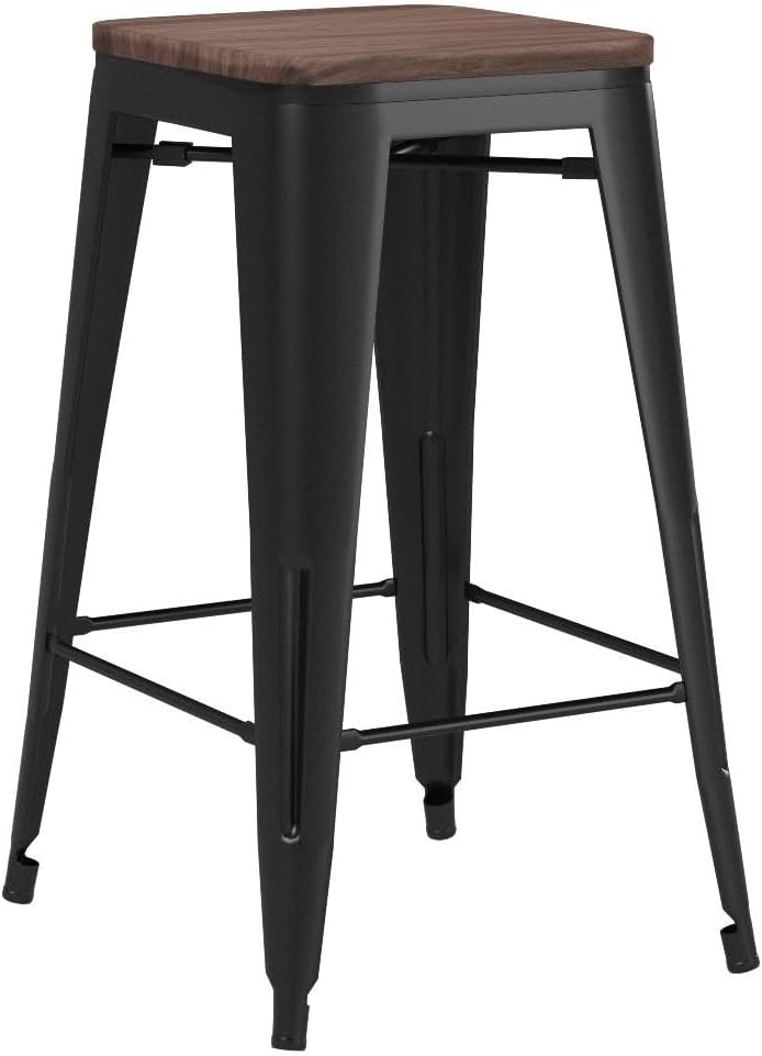 Andeworld Bar Stools Set of 4 Stackable Metal Bar Stools Industrial Counter H...