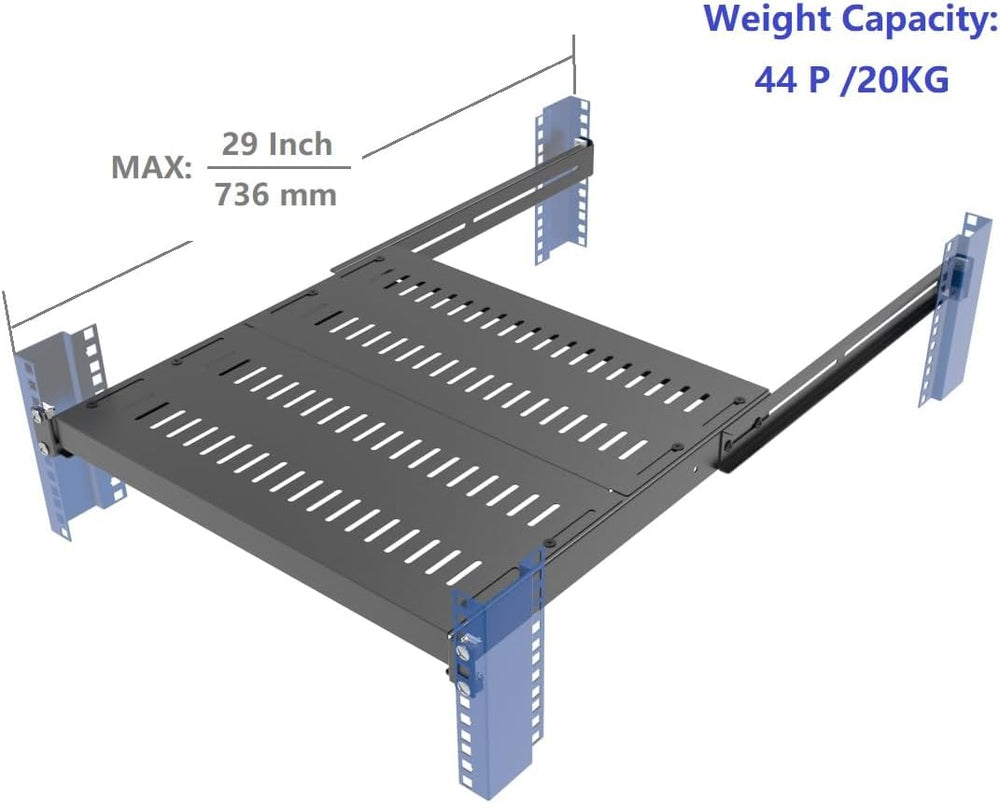 1U Vented 4-Post Adjustable Server Shelf -Mounting 16.5-29" D