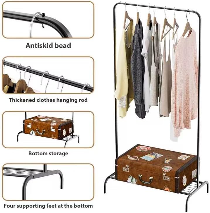 Black Clothing Rack for Small Spaces, 45" Height Garment Rack for Small ...