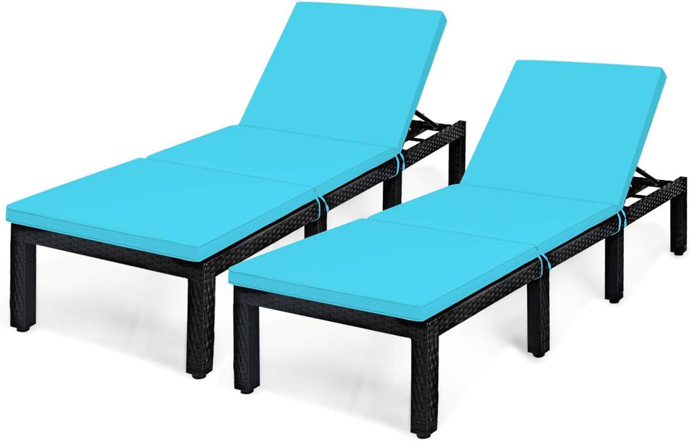 Tangkula Patio Wicker Chaise Lounge with Adjustable Backrest, Turquoise