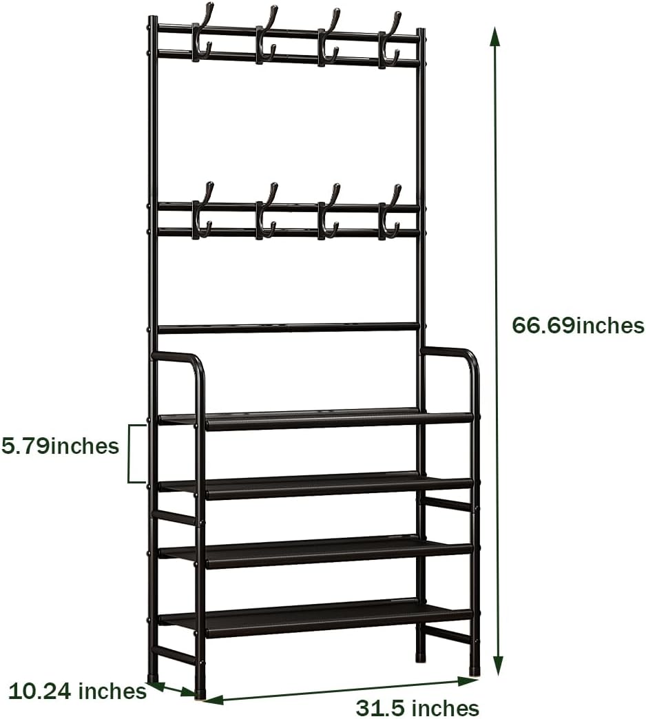 Coat Rack Shoe Rack With Storage Hooks Standing Organizer 4 Tier