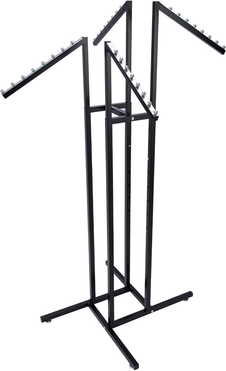SSWBasics Black 4-Way Clothing Rack with Adjustable Slant Arms for Retail
