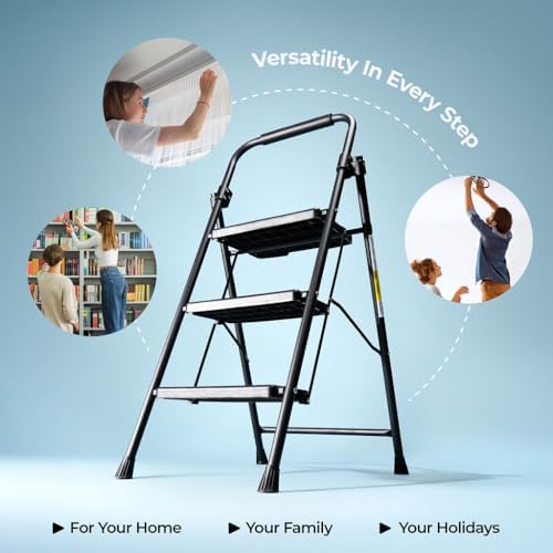 Step Ladder Folding Stool with Wide Anti-Slip Pedal