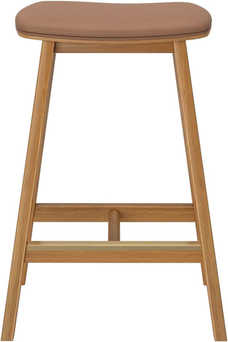Plank+Beam Beryl Bar Stool, Upholstered, Set of 2, Pecan/Toffee