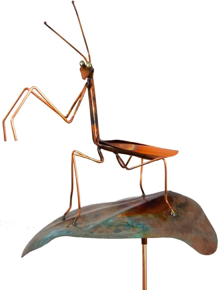 Copper Praying Mantis Garden Sculpture & Stake, American Made