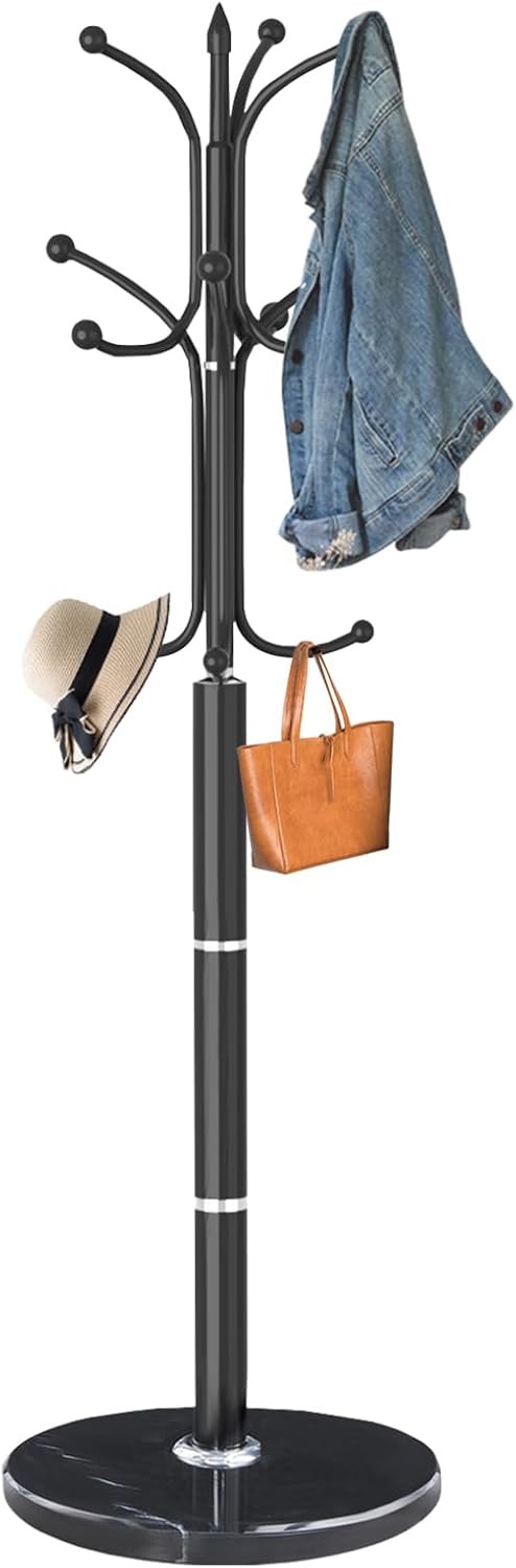 Snaikor Metal Coat Rack Freestanding, Sturdy Coat Rack Stand with Natural Mar...