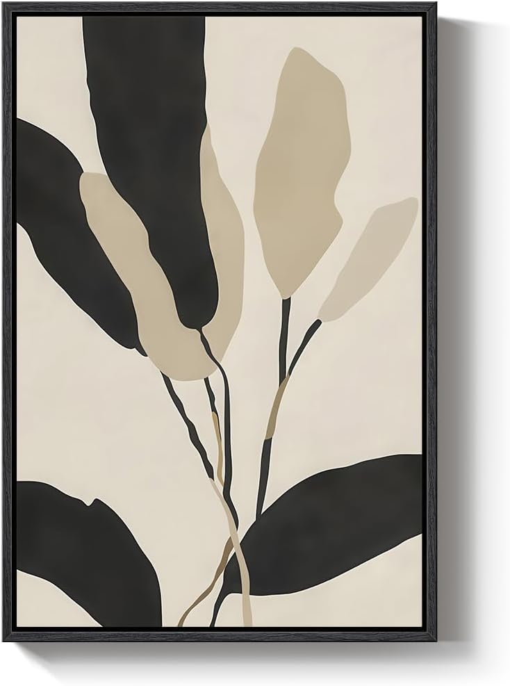 Framed Boho Neutral Abstract Botanical Wall Art for Living Room, 24x36 Inch