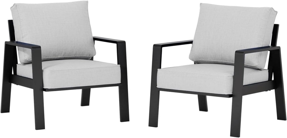 2 Pieces Aluminum Outdoor Armchair, Oversized Patio Couch, Modern Sofa All We...