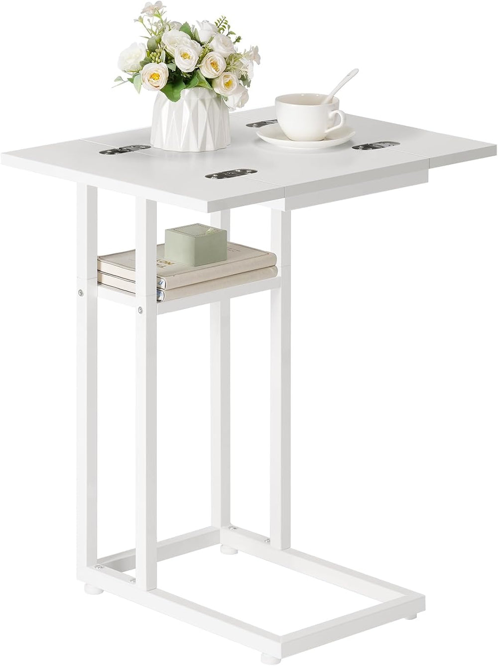 HOOBRO Foldable C Shaped End Table, C Shaped Side Table with Storage Shelf