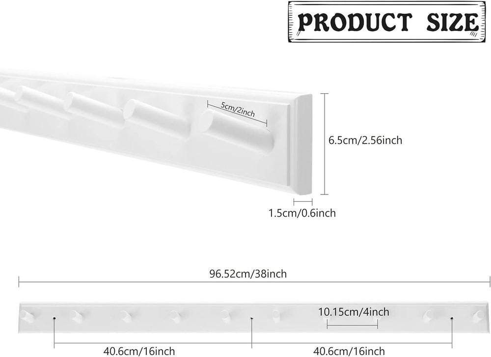 10 Hook Coat Rack Wall Mounted, Long 38 Inches Wooden Wall Coat Hanger with 1...