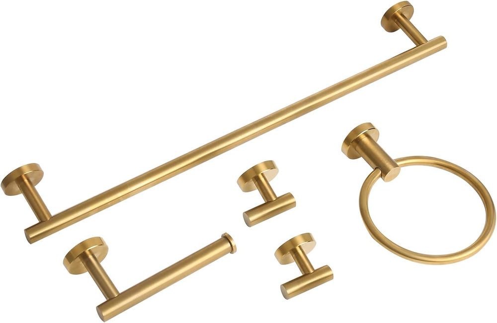 5pcs Brushed Gold Bathroom Accessories Set, 24 inch Towel Bar