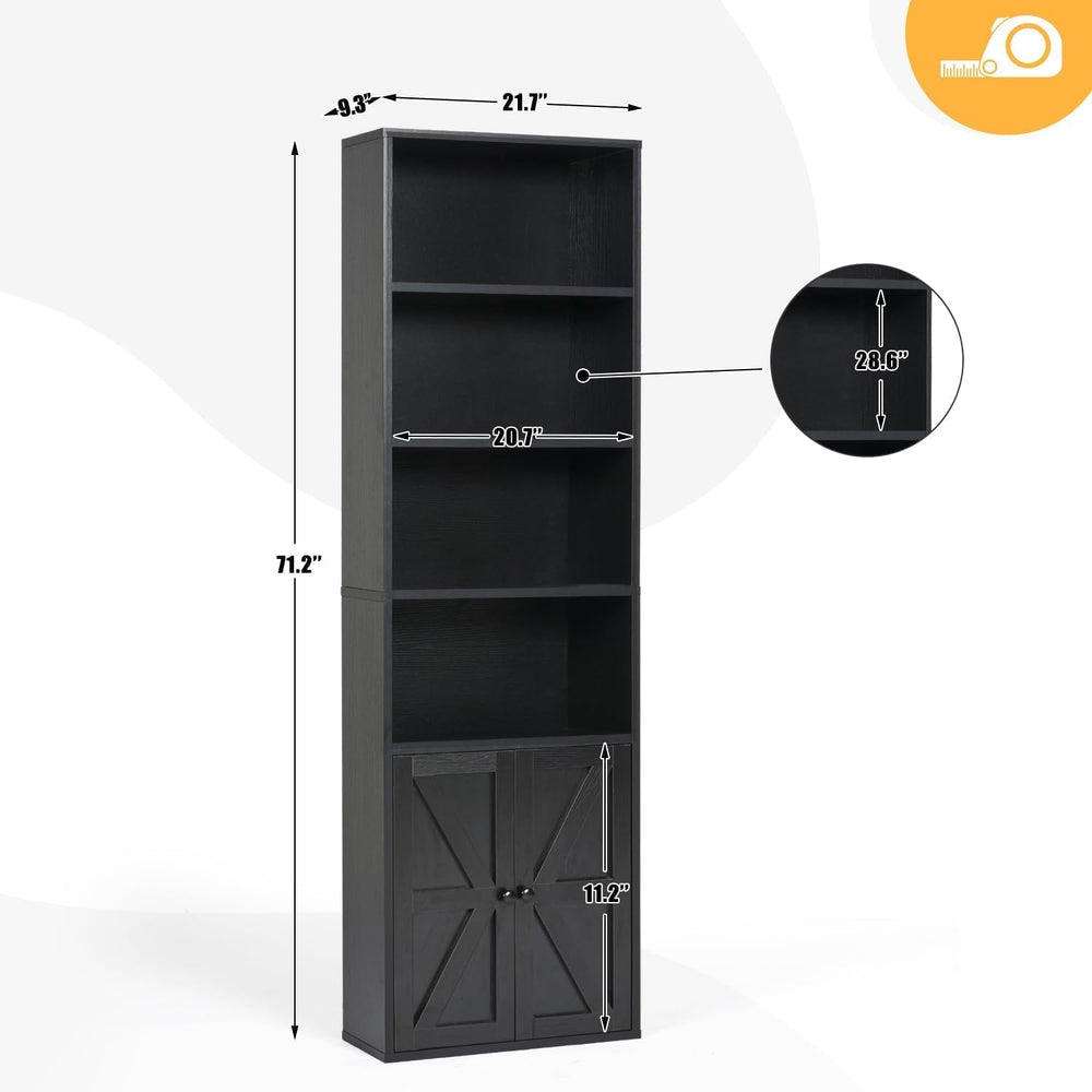 MXV Bookshelf Bookcase with Doors, 6 Tier 71" Tall Wooden Storage Shelve...