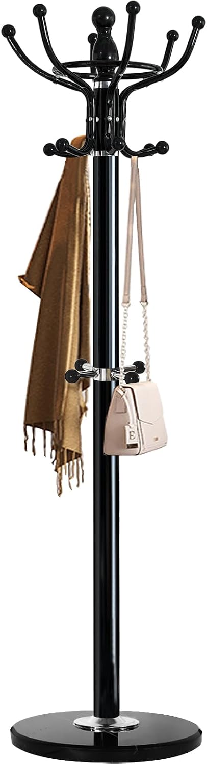 Kertnic Freestanding Coat Rack with 16 Hooks & Marble Base - Heavy Duty M...