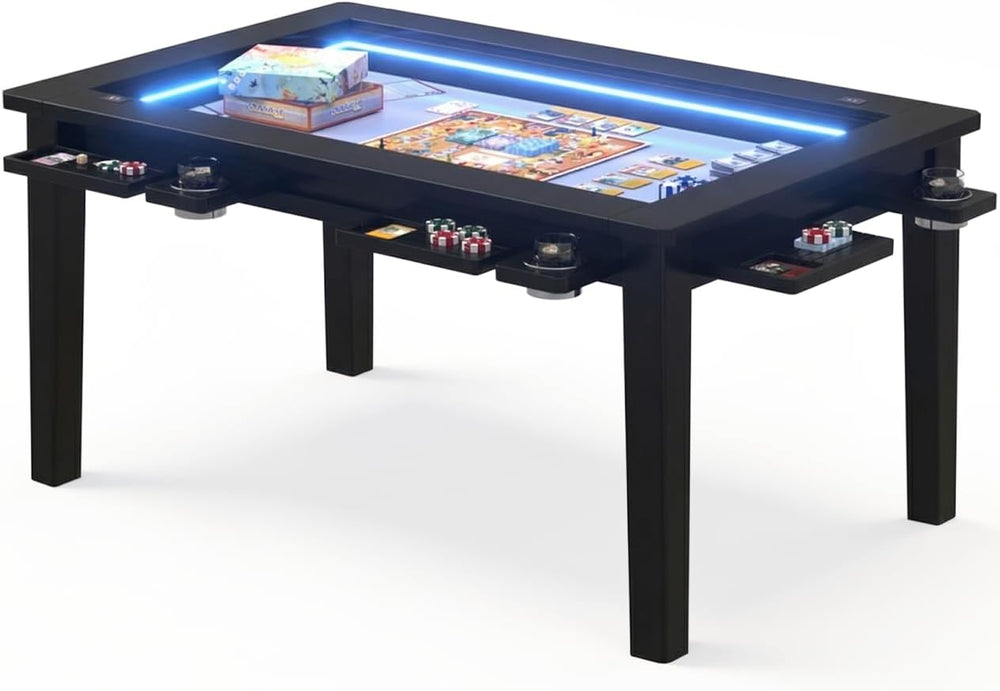 Solid Wood Board Game Table with Colorful Led Lights, Dining/Gaming Table