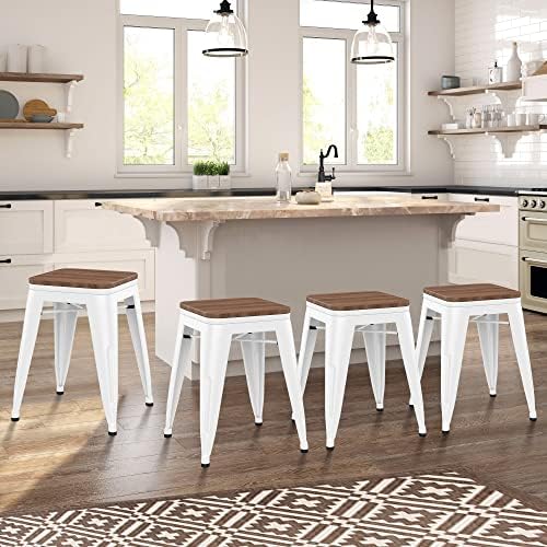 Changjie Furniture 18 Inch Stools Metal Dining Chairs Set of 4 Stackable Scho...