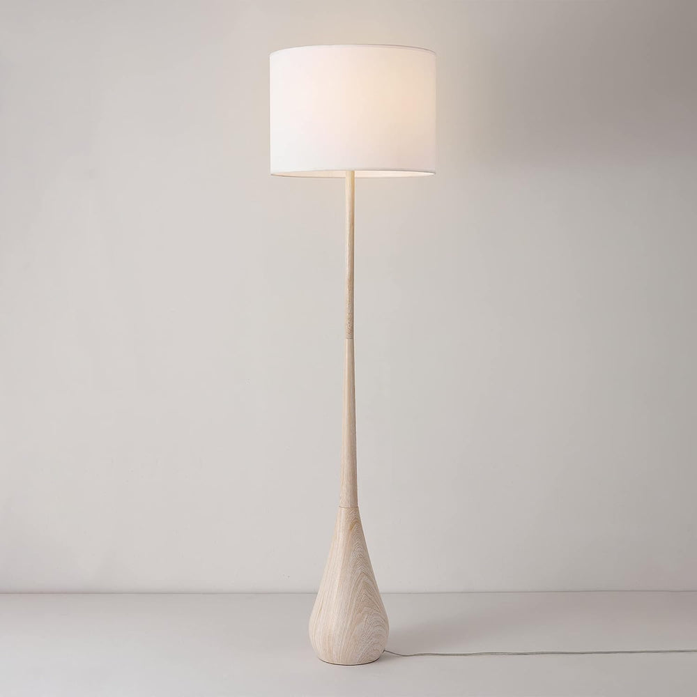 Globe Electric 65" Floor Lamp, Wood-Toned Finish, White Cotton Shade, Ja...