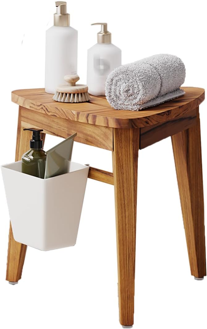 Kiasthome Teak Shower Bench, Waterproof Bathroom Teak Corner Shower Bench, St...