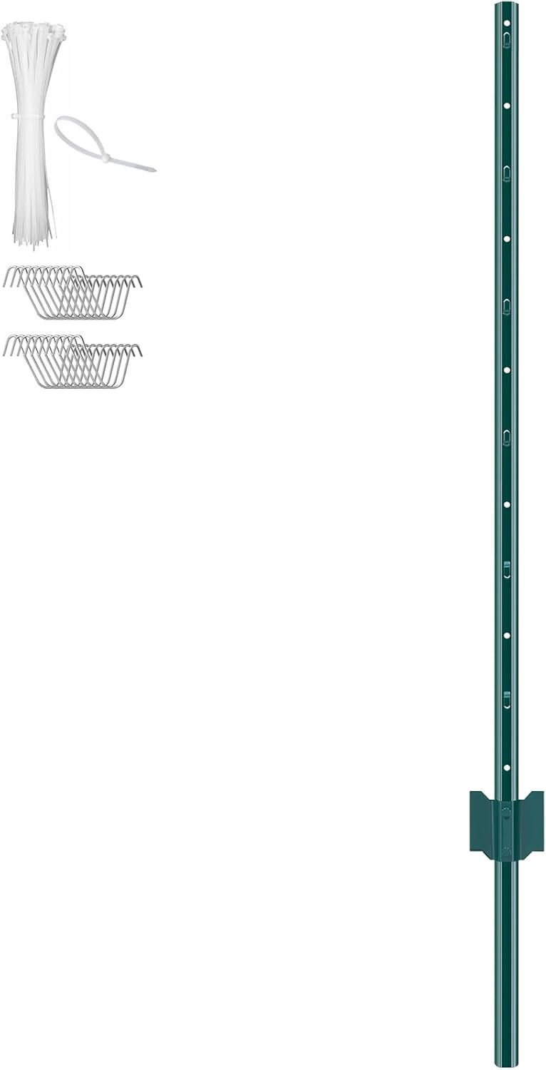 VEVOR 4 Feet U-Channel Metal Fence Post, 10 Pack with 20 Zip Ties & 20 Cl...