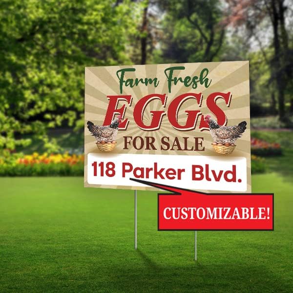 SignPro Farm Fresh Eggs For Sale Sign | Fresh Chicken Eggs For Sale Customiza...