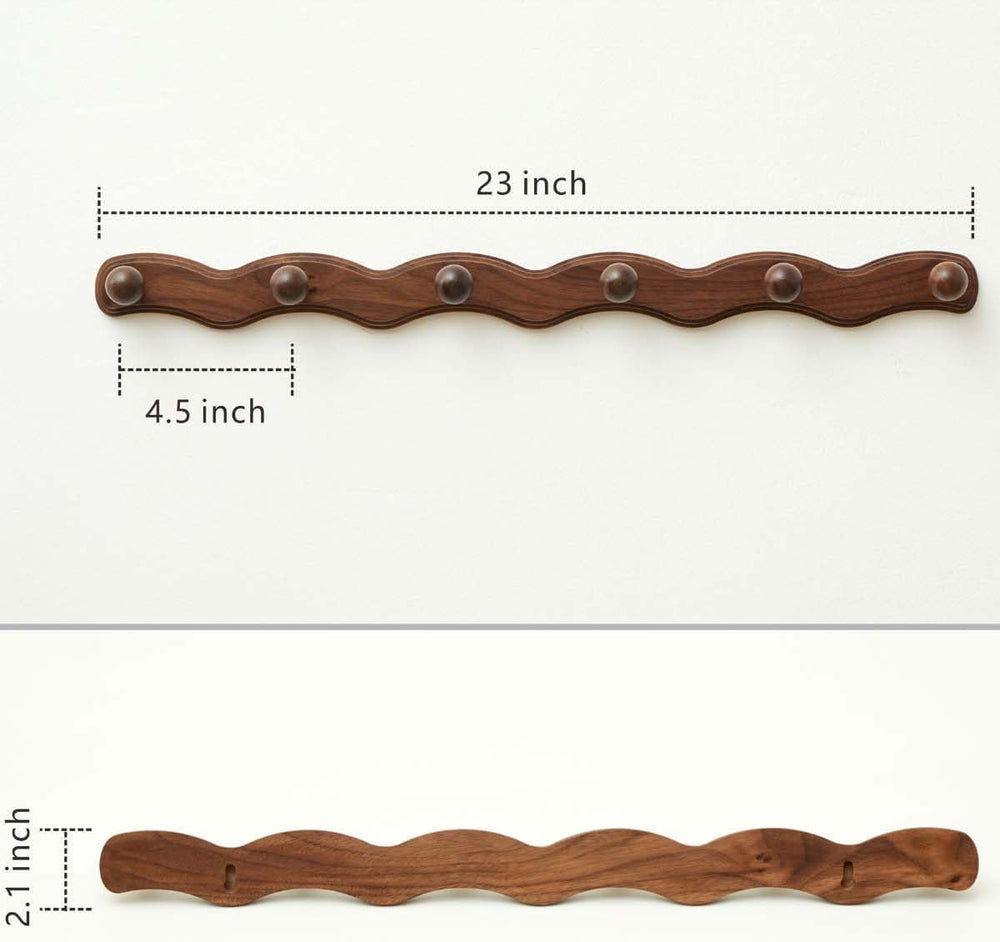 Wood Coat Rack Wall Mount - Walnut Coats Hook Hanger Wall-Mounted, Wave-Shape...