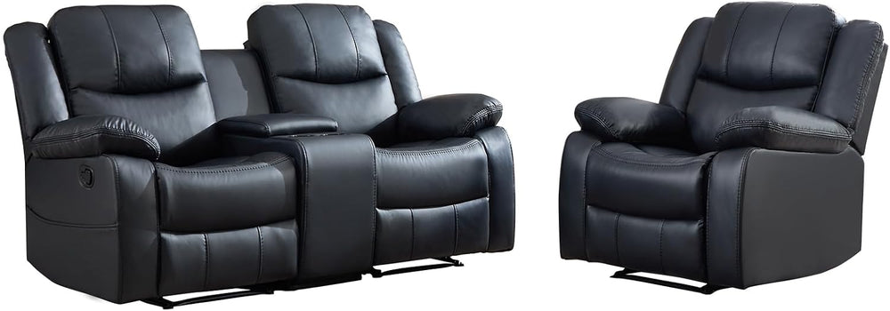 EBELLO 2 Piece Manual Recliner Sofa Set, Faux Leather Reclining Living Room F...