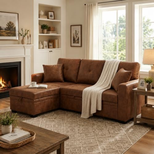 Eafurn Tufted Sectional Sleeper Sofa Pull Out Couch Bed Modern Sofabed