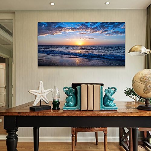 hyidecorart Wall Art Moon Sea blue Ocean Landscape Paintings Bedroom Canvas A...